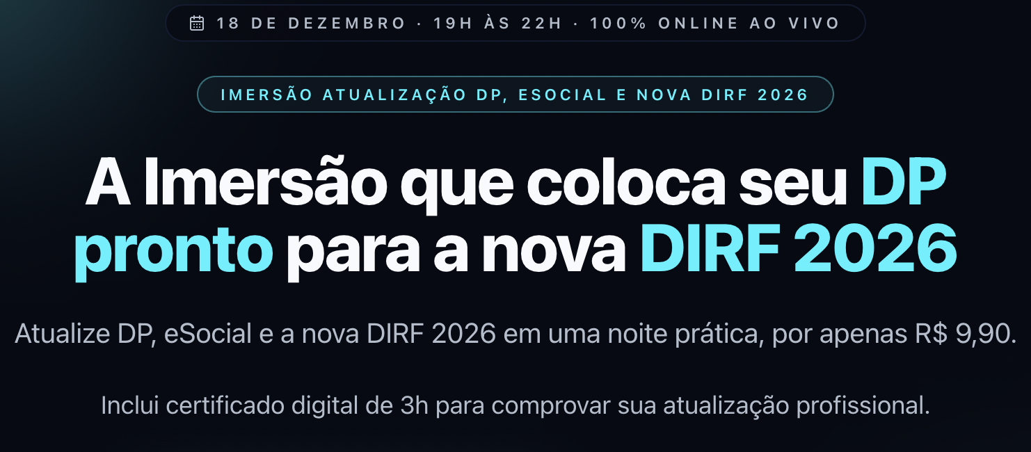 Layout Dirf Imersão Atualização DP, eSocial e nova DIRF 2026 | Nith Treinamentos